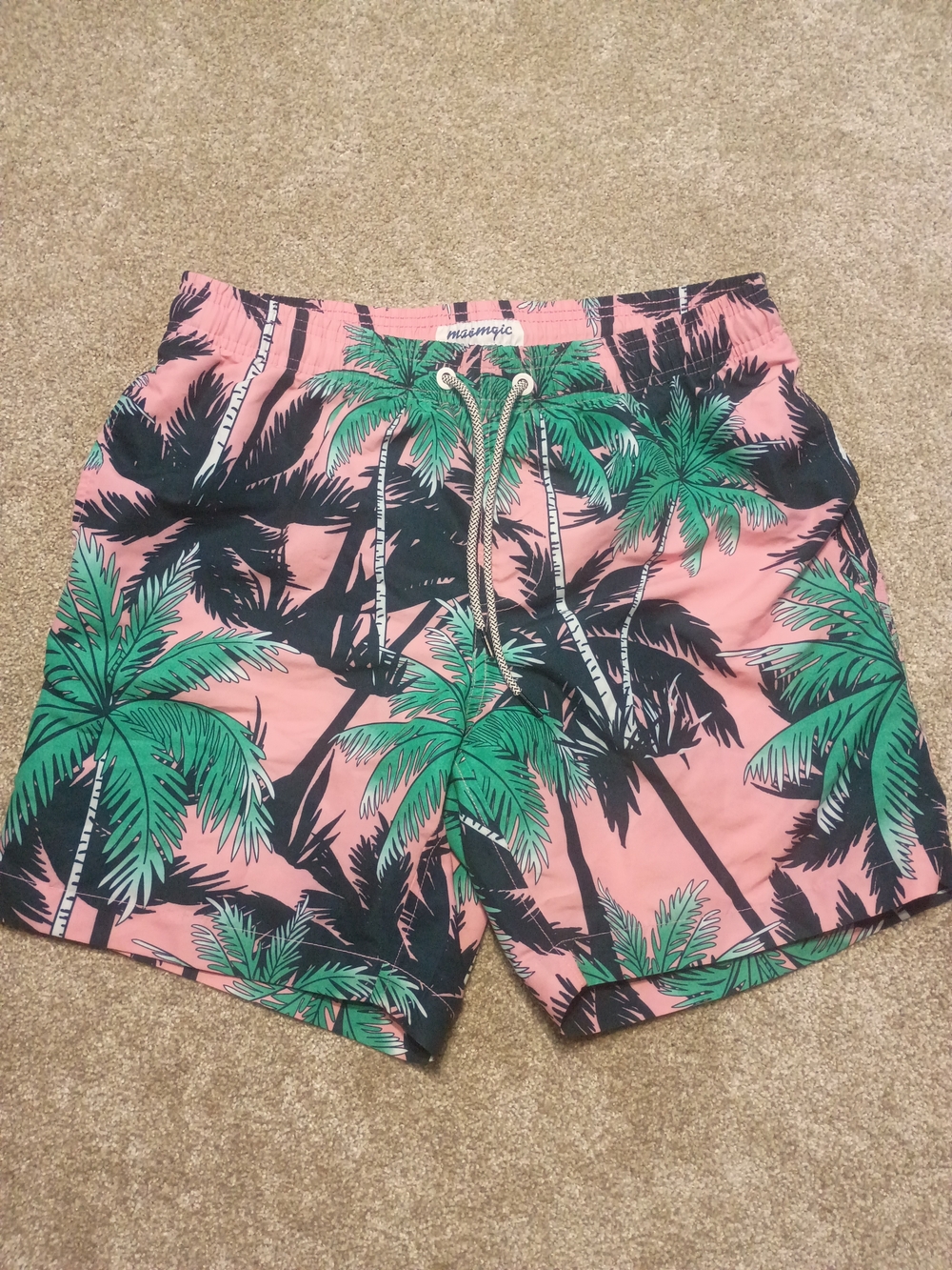 Maamgic Men's Swim Trunks Tropical Pink Blue Green Size Medium
